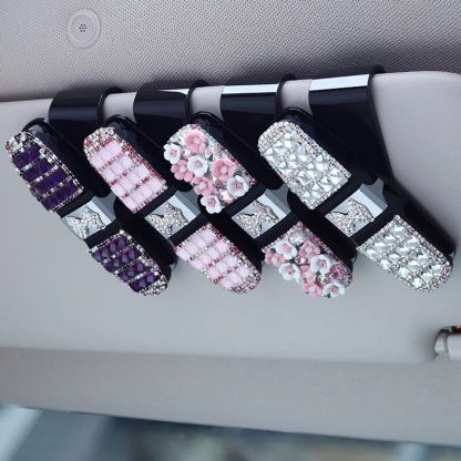 Luxurious Rhinestone Flower Car Sunglass and Accessory Holder - Image 2