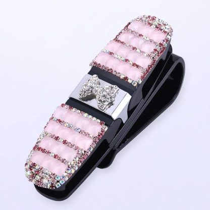 Luxurious Rhinestone Flower Car Sunglass and Accessory Holder - Image 7