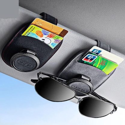 Universal Suede Leather Car Visor Sunglasses Holder with Multi-Clip Function - Image 4