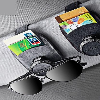 Universal Suede Leather Car Visor Sunglasses Holder with Multi-Clip Function - Image 3