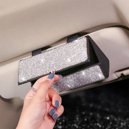 Luxurious Crystal Rhinestone Suede Leather Car Glasses Case - Image 4