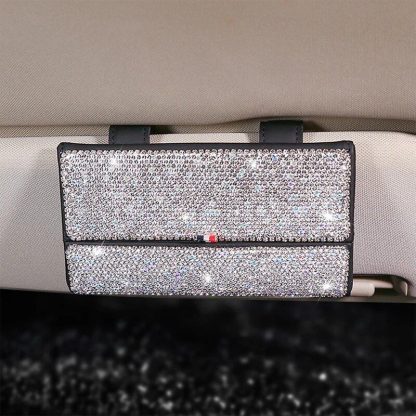 Luxurious Crystal Rhinestone Suede Leather Car Glasses Case - Image 3