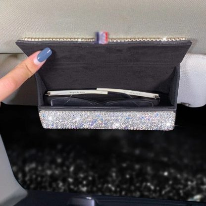 Luxurious Crystal Rhinestone Suede Leather Car Glasses Case - Image 5