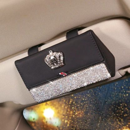 Luxurious Crystal Rhinestone Suede Leather Car Glasses Case - Image 7