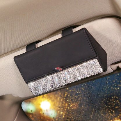 Luxurious Crystal Rhinestone Suede Leather Car Glasses Case - Image 6