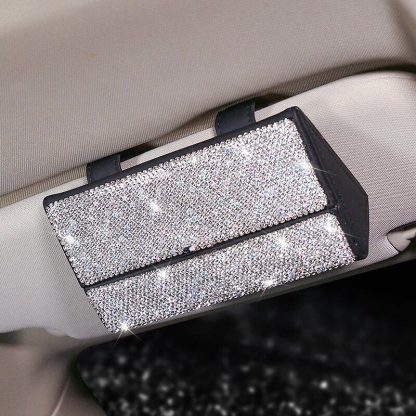 Luxurious Crystal Rhinestone Suede Leather Car Glasses Case - Image 2