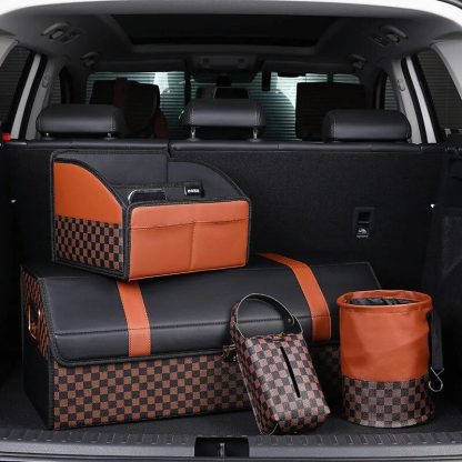 Luxurious Leather Car Trash Can: Foldable & Hanging Design - Image 3