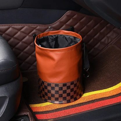 Luxurious Leather Car Trash Can: Foldable & Hanging Design - Image 2