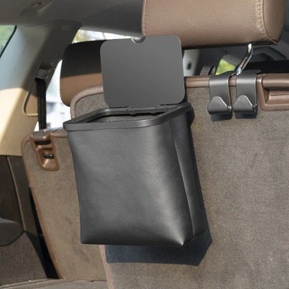 Leather Car Trash Can: Waterproof, Foldable & Multipurpose Organizer - Image 2