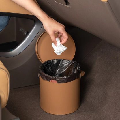 Deluxe Leather Car Trash Can with Rolling Cover - Image 3