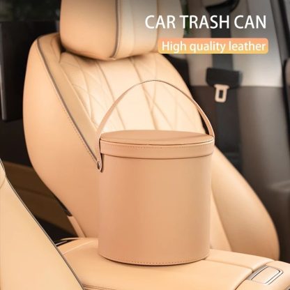 Deluxe Leather Car Trash Can with Rolling Cover - Image 2