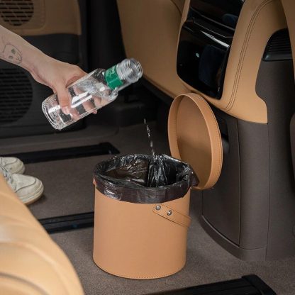 Deluxe Leather Car Trash Can with Rolling Cover - Image 4