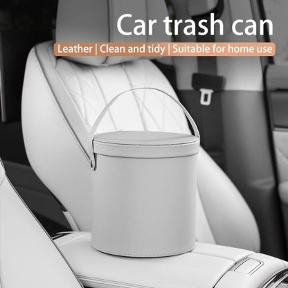 Deluxe Leather Car Trash Can with Rolling Cover - Image 6