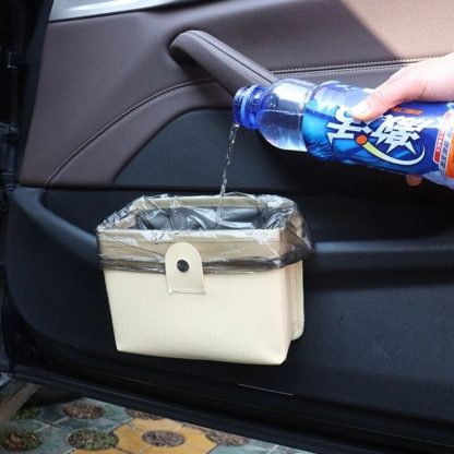 Luxury Leather Car Trash Bag with Organizer - Image 5