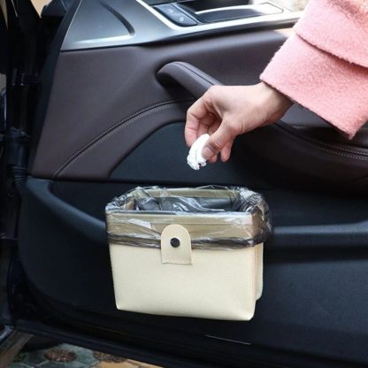 Luxury Leather Car Trash Bag with Organizer - Image 7