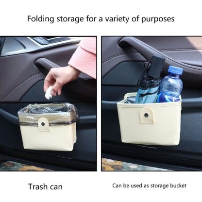 Luxury Leather Car Trash Bag with Organizer - Image 4