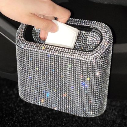 Luxurious Rhinestone Car Trash Bin - Pressing Type Square Storage Bucket - Image 5