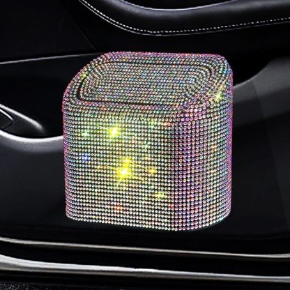 Luxurious Rhinestone Car Trash Bin - Pressing Type Square Storage Bucket - Image 4