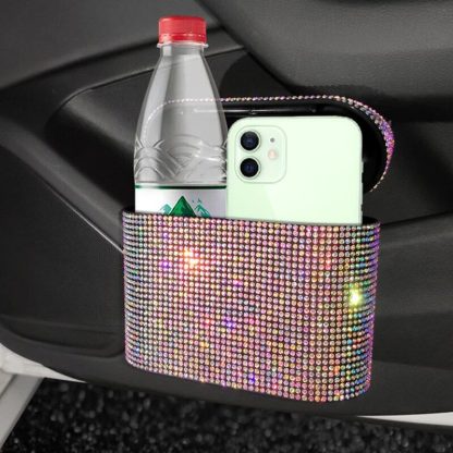 Luxurious Rhinestone Car Trash Bin - Pressing Type Square Storage Bucket - Image 3