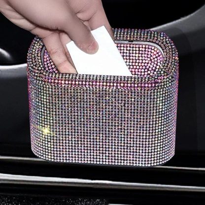 Luxurious Rhinestone Car Trash Bin - Pressing Type Square Storage Bucket - Image 2