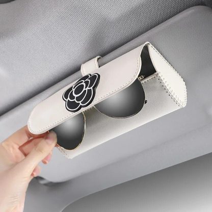 Universal Camellia Flower Leather Sunglasses Holder for Car Visors - Image 4