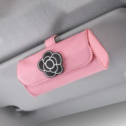 Universal Camellia Flower Leather Sunglasses Holder for Car Visors - Image 5