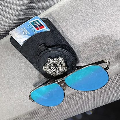 Luxury Leather Car Visor Sunglass and Card Holder with Diamond Crown - Image 5