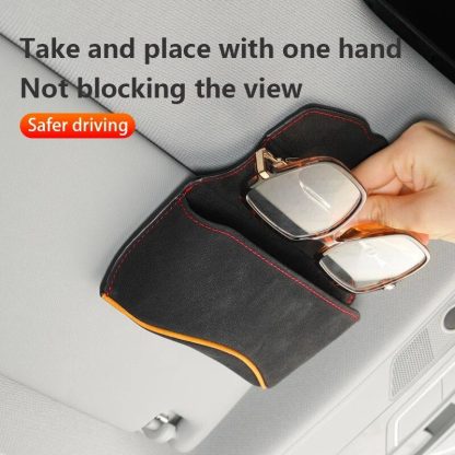 Luxurious Suede Leather Car Visor Glasses Holder - Image 5