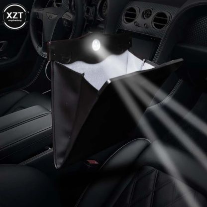 LED-Lit Magnetic Car Trash Bin with Waterproof Leather Storage - Image 4