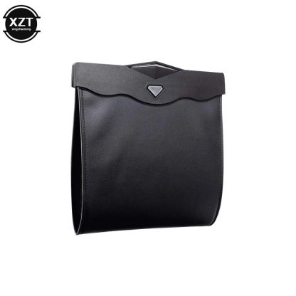 LED-Lit Magnetic Car Trash Bin with Waterproof Leather Storage - Image 2