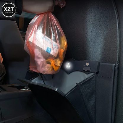 LED-Lit Magnetic Car Trash Bin with Waterproof Leather Storage - Image 5