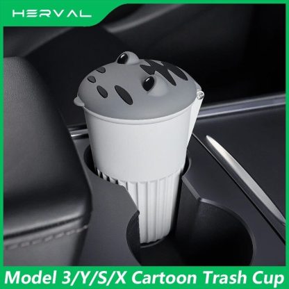 Compact Silicone Car Trash Bin for Tesla Model 3/Y/S/X - Cartoon Design - Image 2