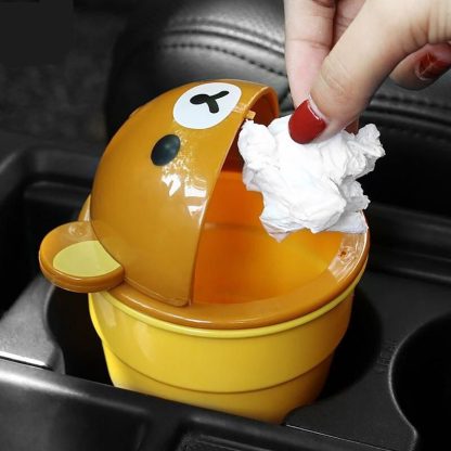 Cute Cartoon Bear Car Trash Can with Rolling Cover - Image 2