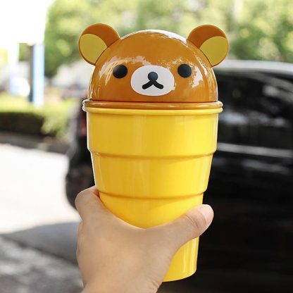 Cute Cartoon Bear Car Trash Can with Rolling Cover - Image 3