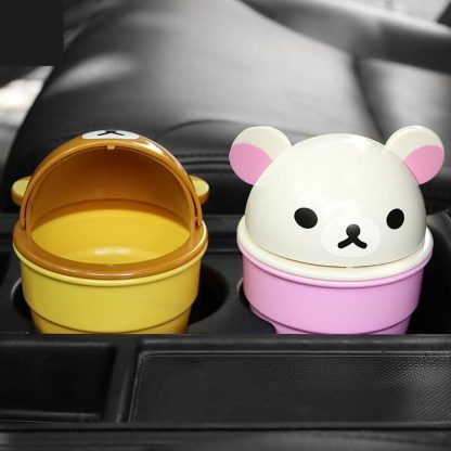 Cute Cartoon Bear Car Trash Can with Rolling Cover - Image 6