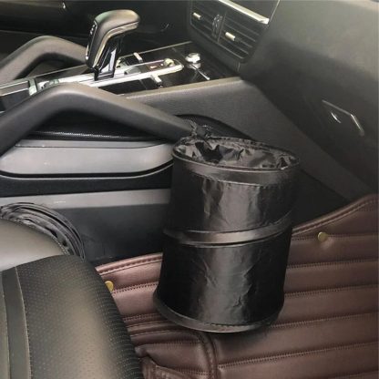 Compact Foldable Car Trash Can with Pressing Lid and Storage Pocket - Image 5