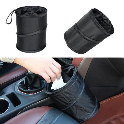 Compact Foldable Car Trash Can with Pressing Lid and Storage Pocket - Image 2