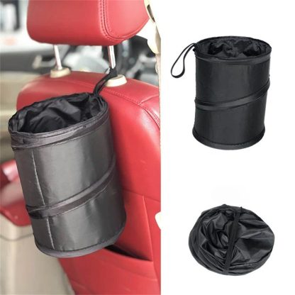 Compact Foldable Car Trash Can with Pressing Lid and Storage Pocket - Image 7