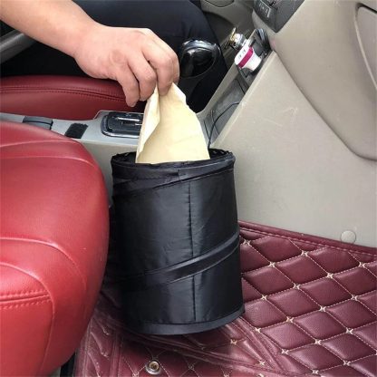 Compact Foldable Car Trash Can with Pressing Lid and Storage Pocket - Image 3