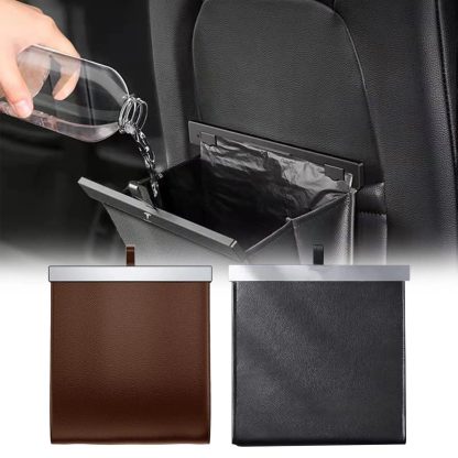 Luxury Waterproof Leather Car Trash Bin - Easy Install, Space-Saving & Magnetic Closure - Image 2