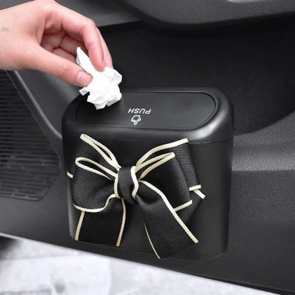 Bowknot Car Hanging Trash Bin with Press-Type Lid - Image 2