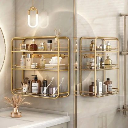 Luxurious Gold Three-Layer Wall Mounted Bathroom Shelf - Image 2