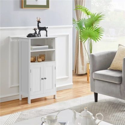 Elegant 5-Tier White Wooden Storage Cabinet for Bathroom and Home - Image 3