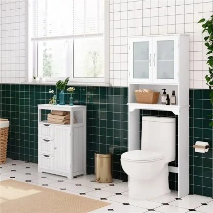 White Wooden Over-The-Toilet Storage Cabinet with Adjustable Shelf - Image 7