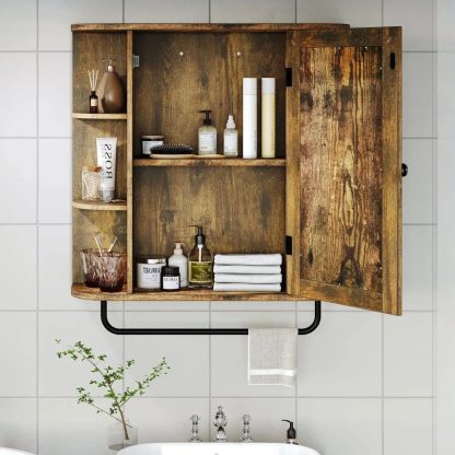 Wall-Mounted Brown Mirror Cabinet with Removable Shelf - Image 3