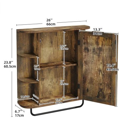 Wall-Mounted Brown Mirror Cabinet with Removable Shelf - Image 7