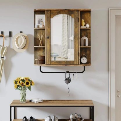 Wall-Mounted Brown Mirror Cabinet with Removable Shelf - Image 4