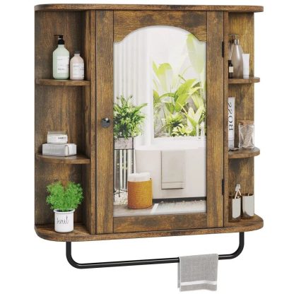 Wall-Mounted Brown Mirror Cabinet with Removable Shelf - Image 6