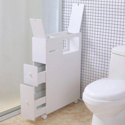 Modern White 4-Layer Narrow Bathroom Storage Cabinet with Movable Shelves - Image 4