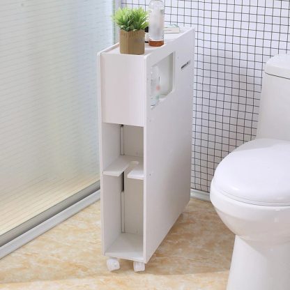 Modern White 4-Layer Narrow Bathroom Storage Cabinet with Movable Shelves - Image 3